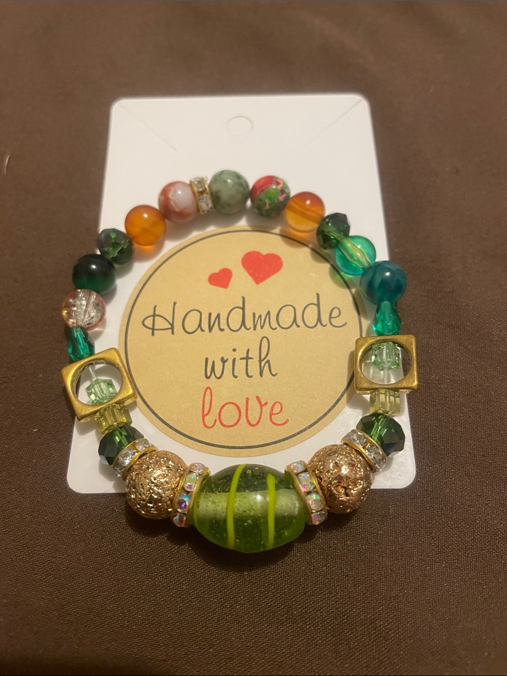H10 - 2/$7 - Handmade Fashion Green Multicolor Beaded Stretch Bracelet